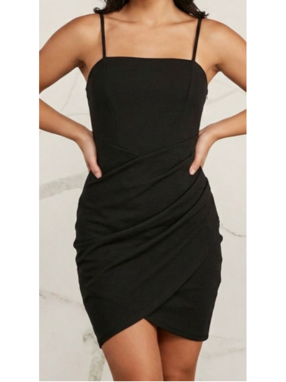 Windsor Black Spaghetti Strap Mini Dress XS Bodycon Ruched Party Clubwear